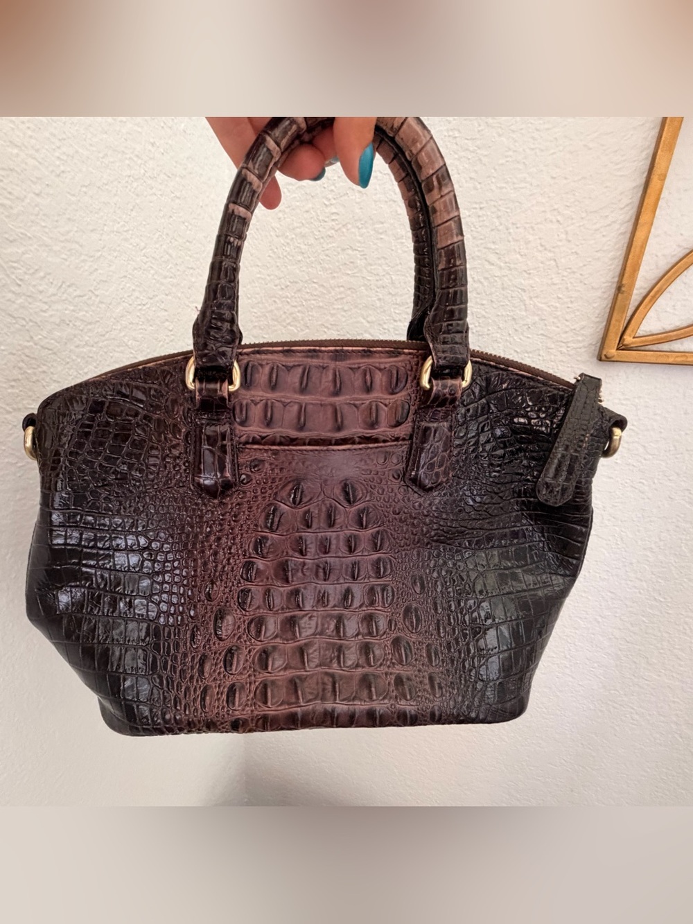 Brahmin Brown Duxbury Croc-Embossed Satchel with Gold Hardware - Picture 4 of 7